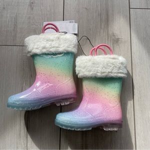 NWT EUXTERPA Toddler Kids Glitter Light Up Waterproof Rain Boots Girls Sparkle